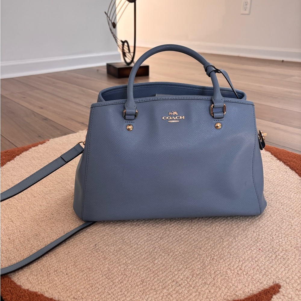 Coach Pebbled Leather Satchel Handbag - Dusty Blue